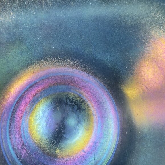 Fenton Celeste Stretch Glass Blue Iridescent Console Bowl Dish Shiny Finish Bowl - Picture 5 of 14